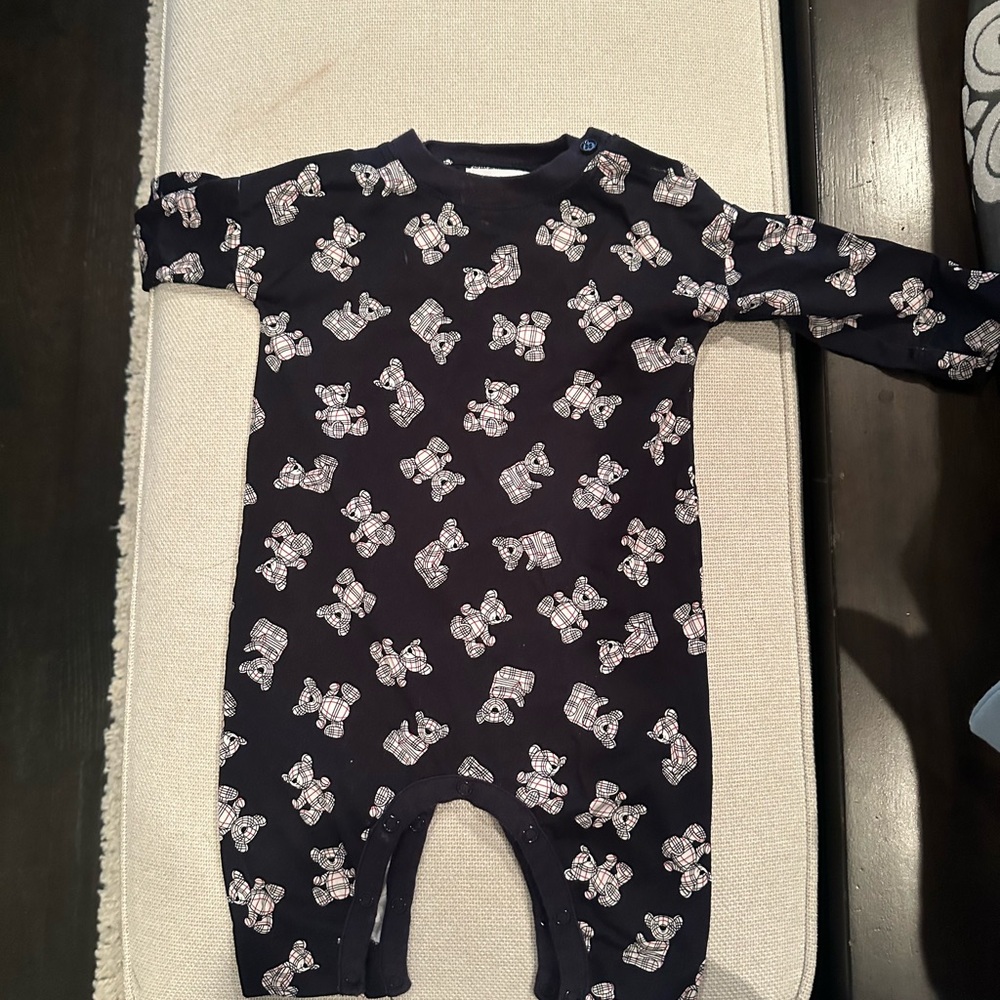 Burberry Navy Baby Onesie with Bear Pattern